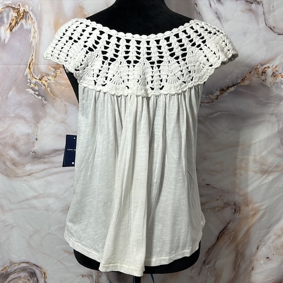Lucky Brand Crochet Top Tank Loose Fit Boho White Sz S - Picture 3 of 12